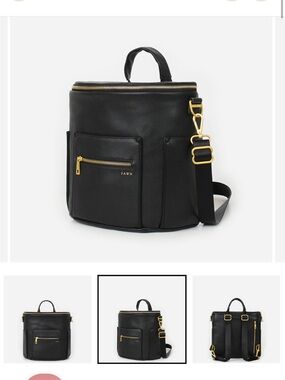 Fawn Design Black Leather Convertible Backpack with Gold Hardware